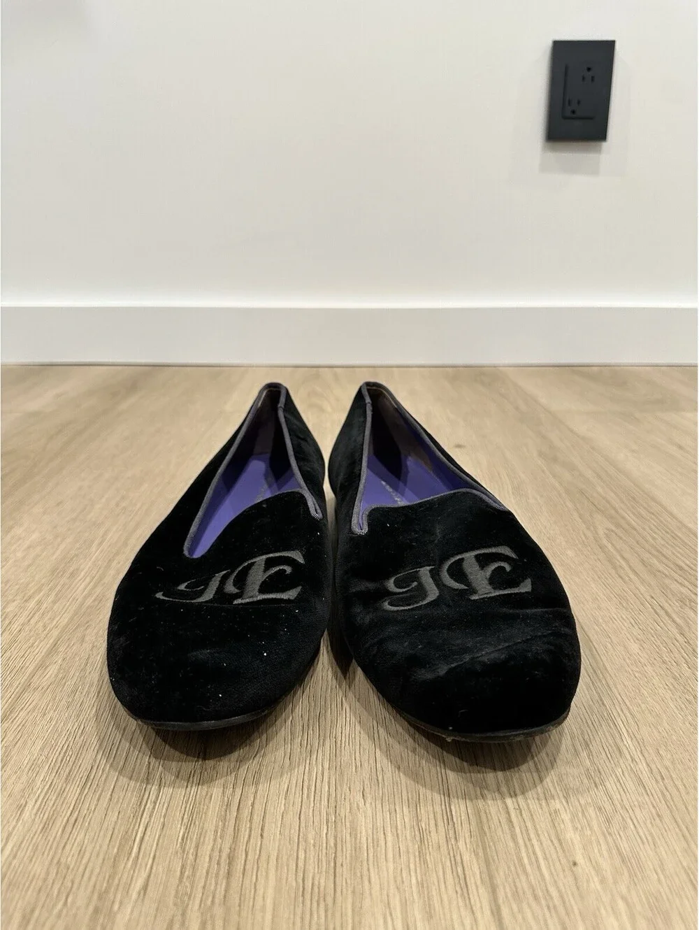 Smythe & Digby Black Velvet Slip-On Loafers Size 12